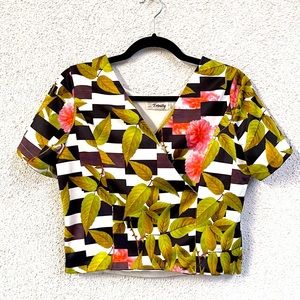 Trinity Brand green striped wrap crop top